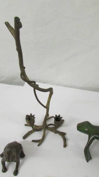 Two Japanese bronze frogs and a cold painted small twig centre piece. - Image 3 of 4