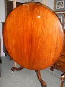 A Victorian mahogany circular tip top table on cabriole legs. Collect only.