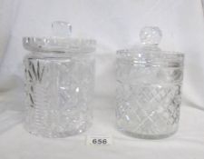 Two good quality cut glass biscuit barrels.