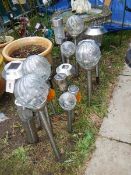 A quantity of metal solar lights. Collect only.