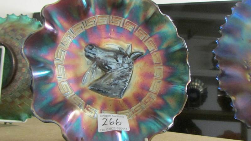 A carnival glass blue good look bowl by Northwood a/f and two Ducal amethyst pony bowls. - Image 5 of 5