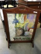 A 1930's Fire screen with hand painted still life in Bloomsbury style. Wooden surrounds.