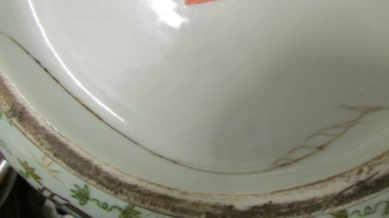 A large mid 20th-century Chinese bowl a/f, (cracked round base), 43 cm daimeter. - Image 6 of 6