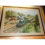 A framed and glazed railway print. 91 x 71 cm. (collect only).