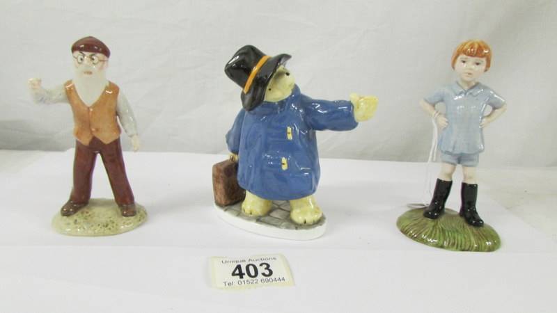 A Coalport Paddington Bear, A Royal Doulton Christopher Robin and a Royal Albert Mr McGregor.