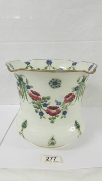 An early William Moorcroft swags and roses jardiniere green script, (hairline crack to rim).