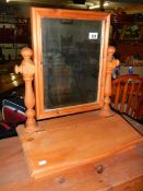 A pine dressing table mirror with drawer. (Collect only).