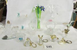Nine hand made glass ornaments and four key rings. (Collect only).
