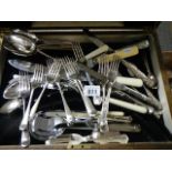 A large quantity of silver plate cutlery in an oak canteen box.