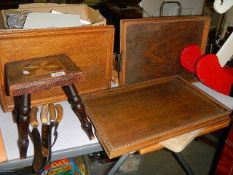 A good lot of wooden items including 1920's stool. (Collect only).