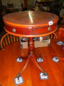 A small mahogany drum table. (Collect only).