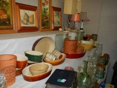 A mixed lot of oven dishes, storage jars, mixing bowl etc., (Collect only).