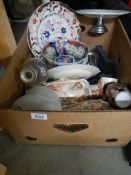 A box of assorted ceramics including cake stands, Satsuma, etc., some a/f. (Collect only).