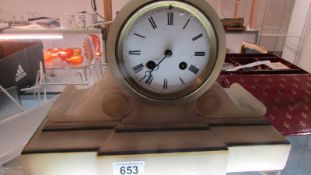 An alabaster mantel clock. (Collect only).