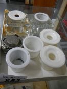 A mixed lot of old inkwells including porcelain.