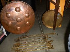 A large brass pan, brass tray, toasting forks etc., (Collect only).