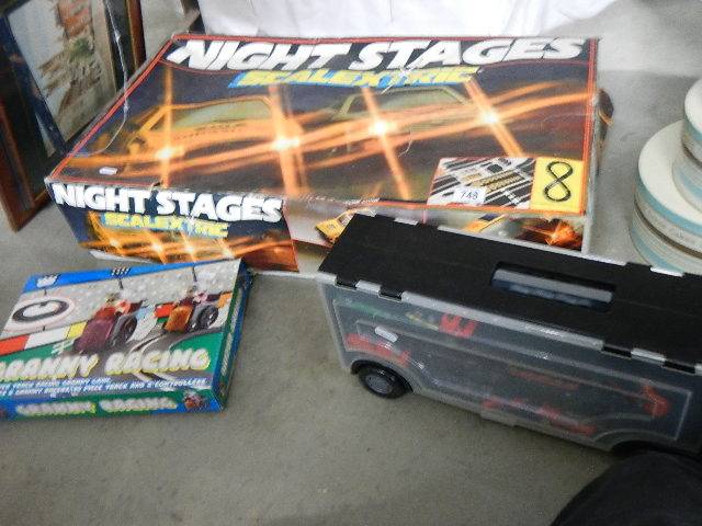 A Scalextric 'Night Stages' set and two other items. (Collect only).