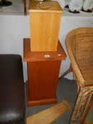 A tall pine box, a pine bread bin and a chopping board. (Collect only).