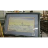 A framed and glazed watercolour of a battleship, signed Bill Wedgwood 06.