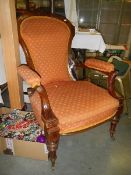 A Victorian mahogany framed arm chair. (Collect only).