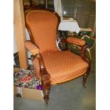 A Victorian mahogany framed arm chair. (Collect only).