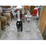 A mixed lot of decanters and glasses. (Collect only).