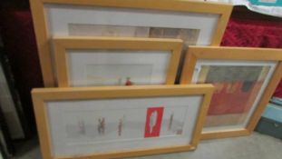 Four framed and glazed contemporary prints. (need cleaning). (Collect only).