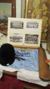 A vintage cricket bat, a riding hat, a signed football shirt and 4 Chelsea football team photo's