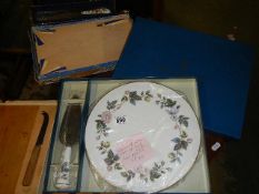 A mixed lot of kitchen items including boxed Royal Worcester cake plate.