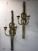 A pair of resin double lamp wall lights in good condition, Length 69cm COLLECT ONLY