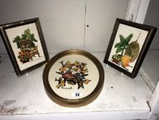 A gilt framed Hummel tapestry and 2 unnamed others