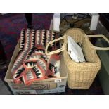 A vintage rug and other fabrics including handbags etc
