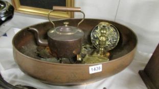 A mixed lot of copper and brass including oval kettle, large pot etc.,