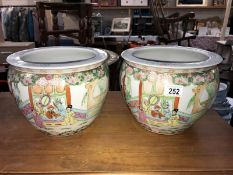2 Chinese pottery fish bowl planters (26cm diameter x 21cm high) (COLLECT ONLY)