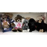 A quantity of soft toys, including gorilla, monkey, boxed Meerkat etc.