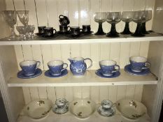 A set of 6 Tanaka Japan cups & Saucers, Royal Albert Forget-Me-Not cups & saucers, glassware & bowls