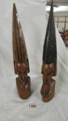 A pair of good quality carved hardwood tribal heads.