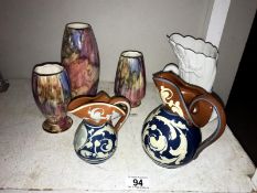 3 Old Court Ware vintage hand painted lustre ware vases by J Fryer & Son, a large & small antique