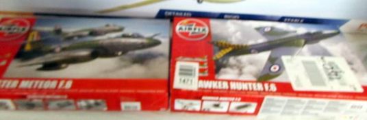 Two Airfix 1:48 A09182, A09185 model kits, Gloucester Meteor F.8 and Hawker Hunter F.6.