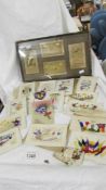 A mixed lot of WW1 silk greeting cards including 4 framed and glazed.