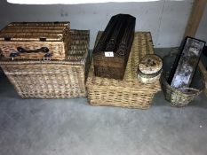 A selection of wicker baskets (fishing, picnic) plus boxes etc. COLLECT ONLY