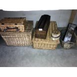 A selection of wicker baskets (fishing, picnic) plus boxes etc. COLLECT ONLY