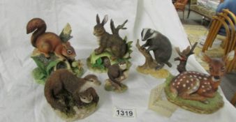 Six woodland animal figures.
