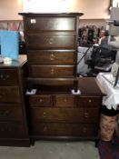 2 dark wood stained chests of drawers (53cm x 47cm x 72cm high & 82cm x 47cm x 72cm high) (COLLECT