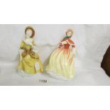 Two Royal Doulton figurines, Pretty Ladies 'Autumn' HN 5323 and Sandra HN2275.