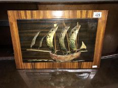 A vintage Jabeque 3D picture of a sailing boat made of sea shells