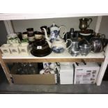 2 shelves of kitchenalia including Piquot ware tea set etc. COLLECT ONLY