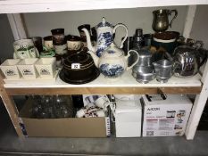 2 shelves of kitchenalia including Piquot ware tea set etc. COLLECT ONLY