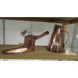A 19th century copper wine muller and an antique copper jug.