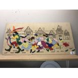 A large felt patchwork of the Pied Piper of Hamelin 74cm x 36cm COLLECT ONLY